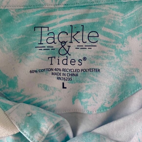 Tackle & Tides Palm Print Short Sleeve Polo Men's Large - Picture 5 of 7